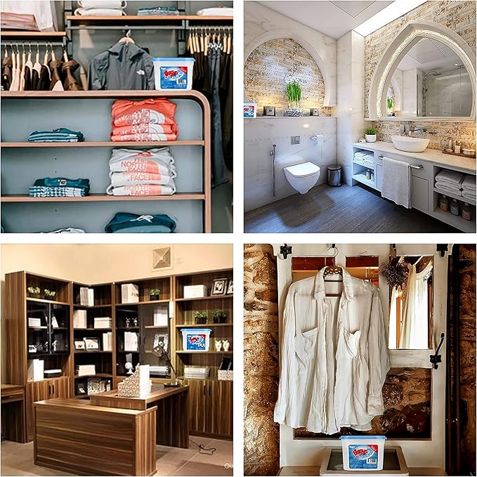 Bagus Moisture Absorbers Boxes (4 Pack) - 10.5 Oz Dehumidification Containers for Closet, Bathroom, Storage, Kitchen, Basement, Car, RV, Boat | Long-Lasting Humidity Control & Odor-Free Solution