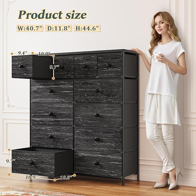 Dresser for Bedroom Drawer Organizer Storage Drawers, Fabric Dressers & Chests of Drawers, Sturdy Metal Frame, Wood Top, Entryway, Bedroom Furniture (Charcoal Black)