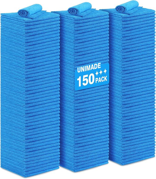 Shop Towels Rags, 150 Pack Reusable Shop Rags Bulk Microfiber Cleaning Cloth Lint Free Cleaning Towels for Car Kitchen Automotive Bar Mechanic Restaurant Garage, 11.5"x 11.5", Blue