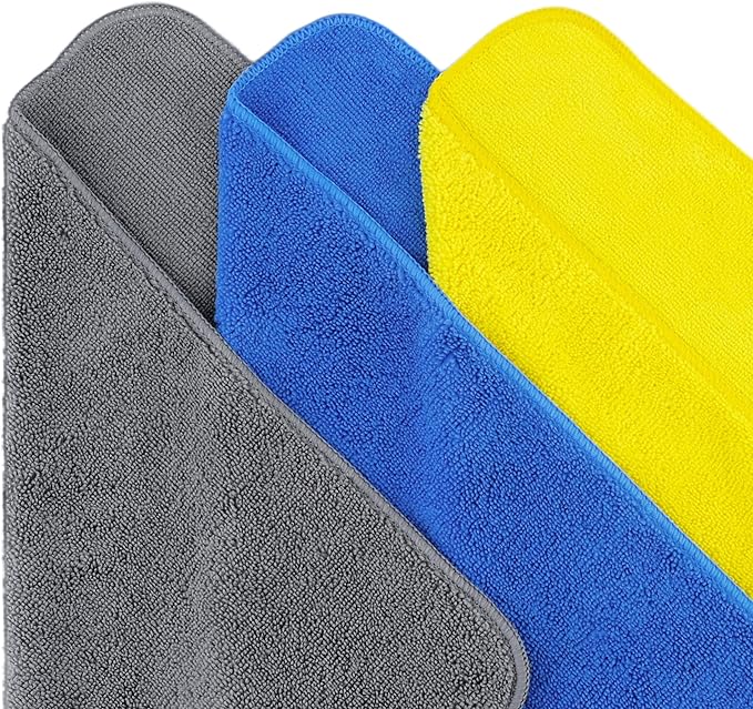 POLYTE Premium Microfiber Cleaning Towel,16x16 in 36 Pack (Blue,Gray,Yellow)